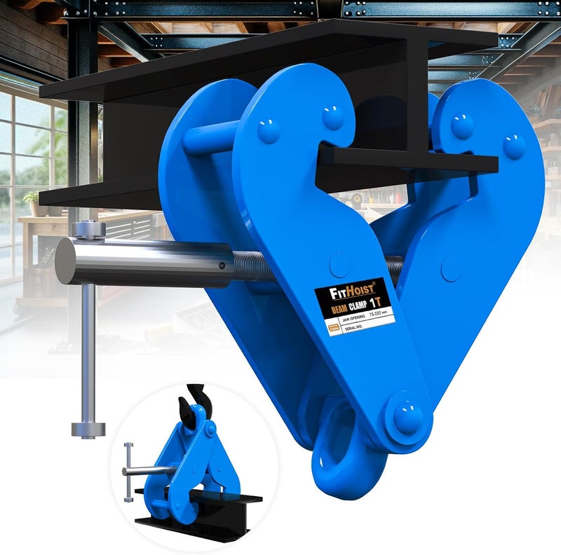 FITHOIST Beam Clamp with Oval Ring | 1 Ton Load Capacity | Lifting Clamp w/Quick-Adjust T-Handle | 3-9‘’ Jaw Opening | I Beam Clamp for Rigging - Image 1